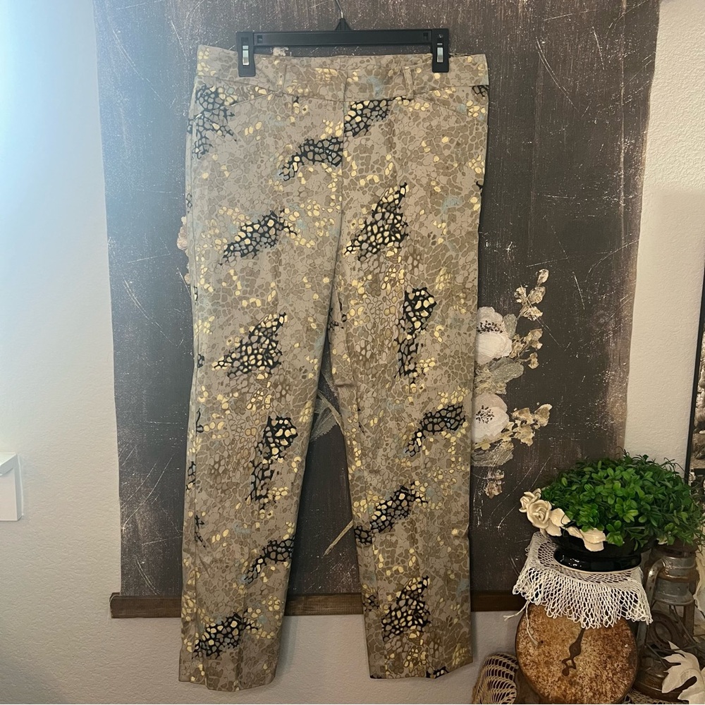 Zac & Rachel Tan Yellow Tea Animal Geo Print Straight Leg Career Pants Sz 10